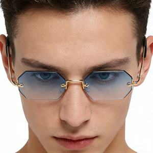 משקפי שמש מלבן משקפיים קטנים גברים משקפיים polygon כחול גוונים זהב נשים מחשב PC למבוגרים יוניסקס אופנתי משקפי שמש 2 יח' - Product Image 2