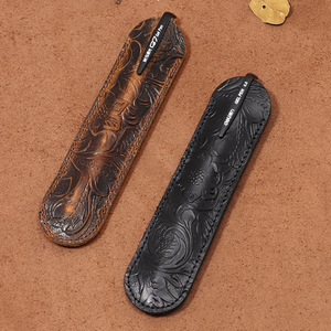 Customized Handmade Vintage Emed Genuine Leather Single <b>Pen</b> Sleeve Case Holder Pouch Cover - Product Image 4