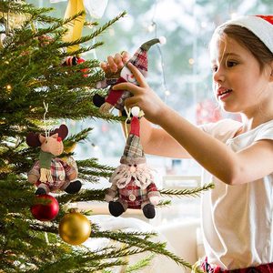 Cute Christmas Fat Snowman and Reindeer Plush Doll with Button Hanging Ornament Decoration for Christmas <b>Tree</b> Plaid Style - Product Image 3