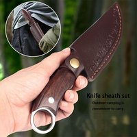 Couteau tactique de chasse en acier inoxydable de qualité supérieure, outil de survie en plein air avec étui, manche en bois pour la randonnée