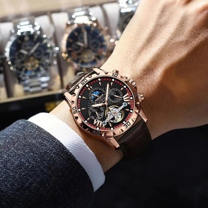 Montre-bracelet automatique de luxe POEDAGAR, étanche, lumineuse, date, semaine, bracelet en cuir, montre pour homme, tourbillon, mécanique, montres de mode pour hommes - Product Image 4