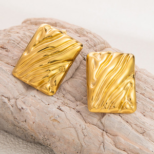Square Wave <b>Stud</b> Earrings <b>Titanium</b> Steel 18K Gold Plated Geometric Design For Women Party Jewelry - Product Image 3