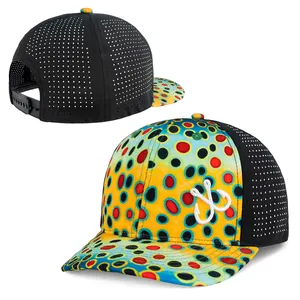 Groothandel Ademende Sportpet Fabrikant Custom 5 Panel Gebogen Rand Gestructureerde Vissen Jacht Klimmen Baseball Cap