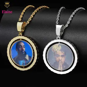 Colgante de foto redondo de doble cara giratorio con memoria de Hip Hop 2023 para collar, marco de fotos, collar de joyería de moda con diamantes