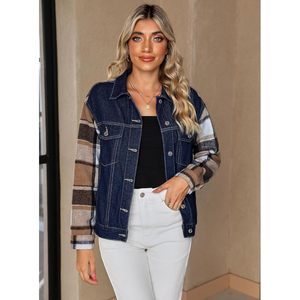 2025 femmes mode flanelle Plaid Denim veste surdimensionné bouton vers le bas camionneur Shacket Jean manteau - Product Image 4