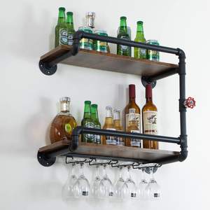 Casier à vin mural à 2 niveaux, petites étagères flottantes suspendues pour mini bar à liqueur avec <span class=keywords><strong>rangement</strong></span> pour porte-verre <span class=keywords><strong>sous</strong></span> - Product Image 1