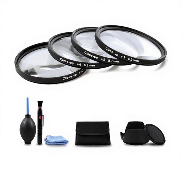 Wholesale Stock Macro Lens 52/55/62mm Four-Piece Set with Lens Hood Cap Cleaning Kit & Close-Up Filter (Non-Full Frame)