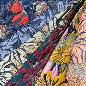 Tela Jacquard de brocado para costura, tejido de seda satinada con flores para vestidos y ropa por metro, Material DIY para costura