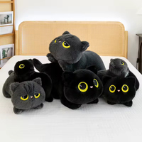 Almohada de Peluche de Gato Negro y Gris, Juguete de Peluche Suave, Almohada de Simulación para Dormir, Rellena de Algodón PP, para Regalo de Cumpleaños
