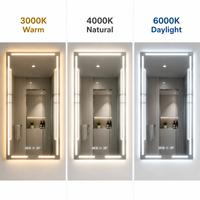 Miroir LED intelligent pour hôtel, mural avec détecteur de mouvement commercial, anti-buée, tactile et à intensité variable, affichage de l'heure, IP44 ETL CE OEM