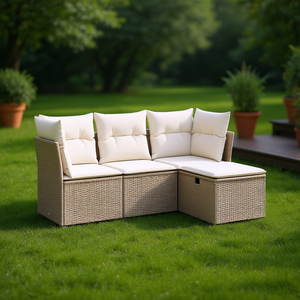 ชุดโซฟาหวายสีเบจสำหรับสวน พร้อมที่เก็บของ 4 ที่นั่ง เฟอร์นิเจอร์กลางแจ้ง ดีไซน์ร่วมสมัย - Product Image 2