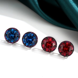 Vintage Jewelry Eco-friendly Copper Black Gold Plated Round Cut 12MM Multicolor Cubic Zirconia Fashion <b>Stud</b> <b>Earrings</b> Gifts - Product Image 1