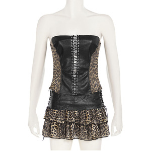 Nuovo Completo Sexy <span class=keywords><strong>da</strong></span> <span class=keywords><strong>Donna</strong></span>: Top Aderente con Stampa Leopardata e Minigonna in Pizzo, Set Due Pezzi - Product Image 2