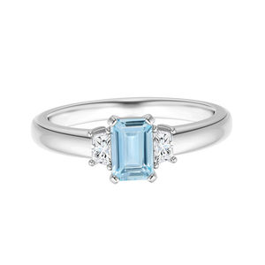 14K oro bianco tre gioielli anello diamante <span class=keywords><strong>con</strong></span> smeraldo taglio naturale <span class=keywords><strong>acquamarina</strong></span> anello di fidanzamento - Product Image 4