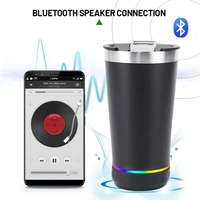 Mug à bière brésilien 16 oz avec haut-parleur Bluetooth et ouvre-bouteille, tasse thermos en acier inoxydable 304, bouteille à café musicale Bluetooth
