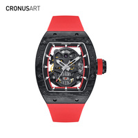 Reloj Mecánico de Lujo para Hombre, Esqueleto, Caja de Fibra de Carbono, Correa de Caucho, Automático, Resistente al Agua 5ATM, Manecillas Luminosas, Hangzhou