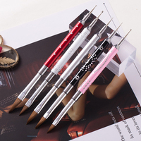 Pinceau à ongles double embout en acrylique pur Kolinsky avec manche métallique multicolore et stylo à points pour nail art – Personnalisation du logo disponible