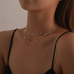 European and American <b>Cross</b>-Border Jewelry Women's Simple Acrylic Rhinestone Pendant Fashion Double-Layer Round Bead Chain - Product Image 2