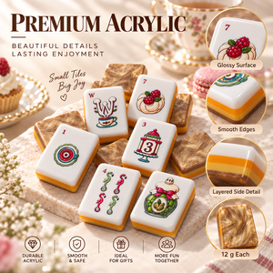 Ensemble de Mahjong Américain de Luxe 160 Pièces Dorées en Acrylique à 4 Couches, Motif Dessert Sucré Gravé, Idéal Cadeau pour Femme - Product Image 3