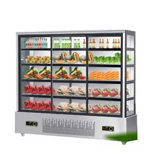Armário de cortina de ar para supermercado, frutas frescas, guarda-paletes, Malatang, caixa de pedidos, refrigerador a ar, vertical, vegetais, refrigerador, display