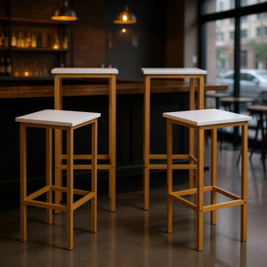 Tabouret de bar avec pieds en métal et repose-pieds blanc, 4 pièces, design contemporain, mobilier de bar pour la maison - Product Image 2