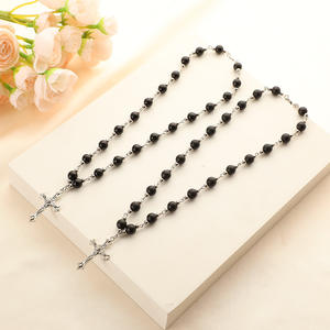 Nuova <span class=keywords><strong>Collana</strong></span> <span class=keywords><strong>Rosario</strong></span> <span class=keywords><strong>con</strong></span> Ciondolo a Croce in Metallo, Pietra di Vetro da 8mm e Onice Nero, Gioielli alla Moda per Uomo e Donna - Product Image 2