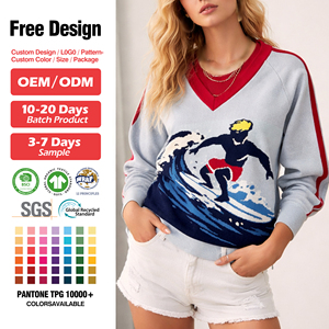 <span class=keywords><strong>Pull</strong></span>-over en tricot jacquard personnalisé <span class=keywords><strong>de</strong></span> haute qualité à col en V et manches longues pour femme - Product Image 4