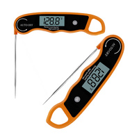Termometer daging Digital lipat, IPX6 tahan air, dapat dilipat, tampilan LCD dengan lampu latar, logam untuk makanan, memanggang, daging, BBQ