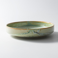 Bol large peu profond en céramique vert olive rustique de 10 pouces avec glaçure réactive, idéal pour salades et pâtes, pour la restauration hôtelière et la vaisselle de table