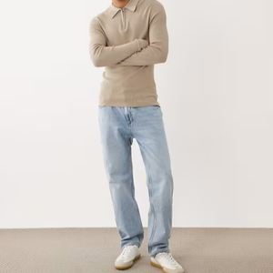 <span class=keywords><strong>ASOS</strong></span> DESIGN Pull tricoté à manches longues pour <span class=keywords><strong>homme</strong></span>, coupe ajustée, demi-zip, anti-rétrécissement, logo frontal, couleur pierre - Product Image 2