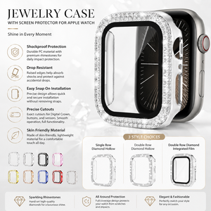 CS031 Funda Protectora para Reloj Inteligente con Doble Fila de Diamantes Integrados, Resistente a Golpes, Cubierta Completa, Brillante, para <span class=keywords><strong>Apple</strong></span> <span class=keywords><strong>Watch</strong></span> <span class=keywords><strong>Series</strong></span> 10 11 - Product Image 2