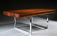d'entreprise Bureau moderne en noyer et chrome | Table d'écriture robuste sur mesure | Meubles commerciaux OEM FF & E