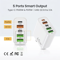 Pengisi Daya Ponsel Cepat 65W 5 Port PD QC3.0 Pengisi Daya Dinding Colokan US EU UK Grosir OEM ODM