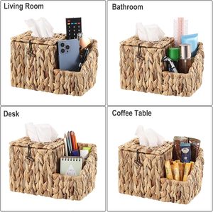 Caja de pañuelos cuadrada de ratán ecológica Ecoka con compartimento de almacenamiento integrado, diseño multifuncional para decoración del hogar, venta al por mayor en Vietnam - Product Image 2