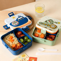 Boîte à lunch isotherme en plastique à double compartiment avec couvercle, compartimenté, portable pour étudiants, avec couverts intégrés, pour salades