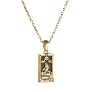 Collar de Acero Inoxidable para Mujer, Cartas de Tarot Retro, Diamante, Goteo, Aceite, Tarjeta Cuadrada, Caballero, <span class=keywords><strong>Mago</strong></span>, Reina - Product Image 5