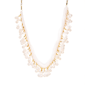 Pearl <b>Necklace</b> With Tassel Design White Pearls Gold Accents Elegant <b>Statement</b> Jewelry For Women - Product Image 2