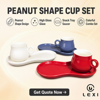 Ensemble tasse et soucoupe en céramique en forme d'arachide, plateau à collation, glaçure brillante, anse annulaire, 220 ml, coloré, logo personnalisé, vente en gros, coffret cadeau