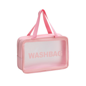 Bolsa de Cosméticos Rosa con Logotipo Personalizado, Bolsa de Maquillaje Moderna, Impermeable, de PVC Esmerilado - Product Image 1