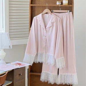 Conjunto de Pijamas de Seda de Lujo Personalizados para Mujer, Conjunto de Seda Estampado, Manga Larga, Cuello Camisero, 2 Piezas, Ropa de Dormir Informal, Estilo Fresco - Product Image 3