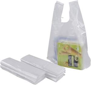 Clear HDPE Customizable T-Shirt <b>Bags</b> with Handles Reusable & Recyclable for Eco-Friendly Supermarket & Business Shopping - Product Image 5