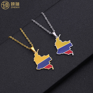 Zhenzxi-collar de acero inoxidable 2022 chapado en oro de 18K, resistente al goteo de aceite, colgante del mapa de Colombia para mujeres y hombres - Product Image 1