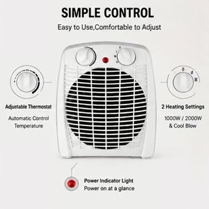 Calentador Eléctrico de Escritorio Portátil de 2000W con Control Mecánico, Calentamiento Rápido, Protección Contra Volcaduras y Sobrecalentamiento, con Funciones de Aire Frío/Caliente/Caliente como la nieve - Product Image 2