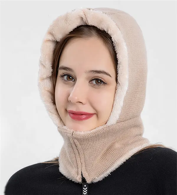 الجملة 2021 المألوف النساء الشتاء سميكة الصوف الدافئة مقنعين محبوك سستة قطعة واحدة قبعة صغيرة