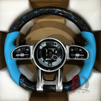 Nuevo Diseño de Volante AMG en Fibra de Carbono Forjada Azul para Mercedes Benz Clase C W201 W202 W203 W204 W205 W206 C63 C43 G63 C300