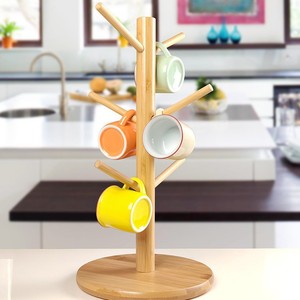 Bamboo Mug Rack 3 Tier Round Stand Cup Holder Draining Rack <b>Kitchen</b> Storage - Product Image 1
