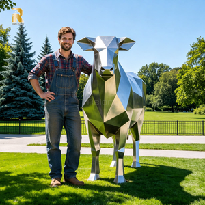 Scultura di <span class=keywords><strong>Mucca</strong></span> in Acciaio Inossidabile con Design Personalizzato a Specchio Geometrico RELONG, Sculture di Animali Rurali per Esterni - Product Image 1