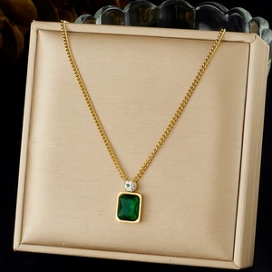 <strong>Wholesale</strong> 18K Gold Plated Stainless Steel Geometric Square Pendant Necklace Lab Grown Emerald CZ <strong>Fashion</strong> <strong>Jewelry</strong> - Product Image 1