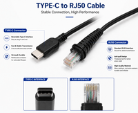 Kabel Pemindai Barcode SOTESIN Custom Coiled Type-C ke RJ50/RJ45 untuk Honeywell 1200G 1900GHD, Supplier Pabrik OEM ODM