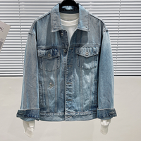Veste en jean vintage Y2K personnalisée veste en jean bleue avec impression de patchs brodés de fleurs de style streetwear